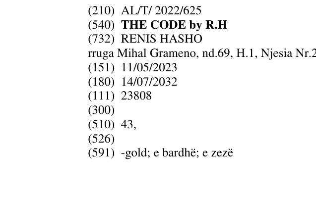 Zëri i markës THE CODE by R.H në buletin