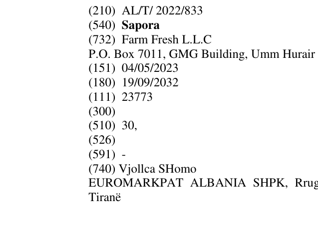 Zëri i markës Sapora në buletin