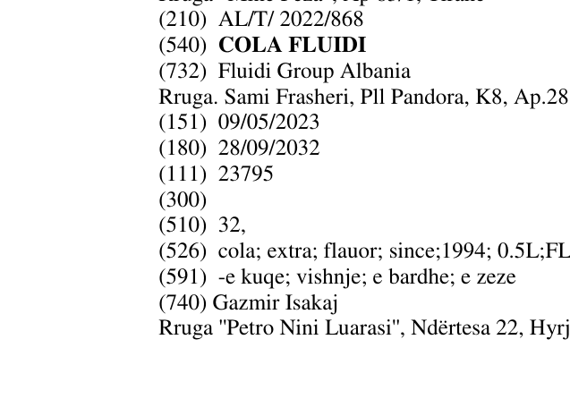 Zëri i markës COLA FLUIDI në buletin