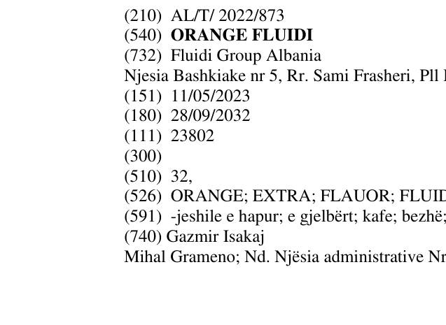 Zëri i markës ORANGE FLUIDI në buletin