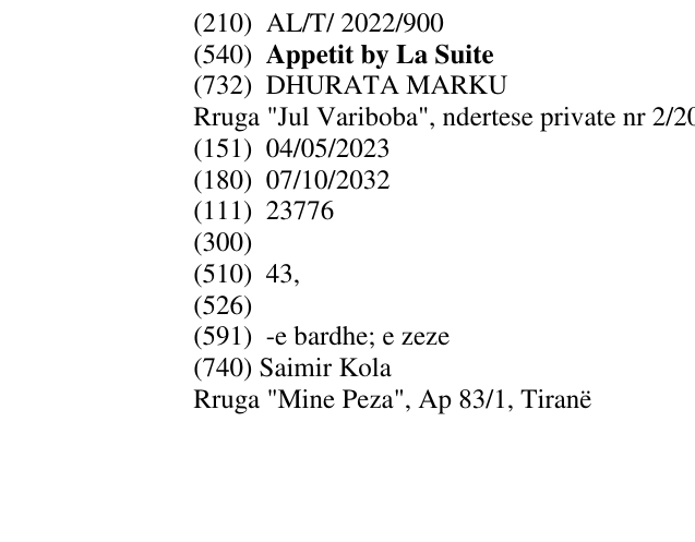 Zëri i markës Appetit by La Suite në buletin