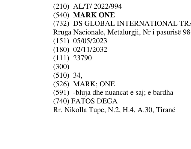 Zëri i markës MARK ONE në buletin