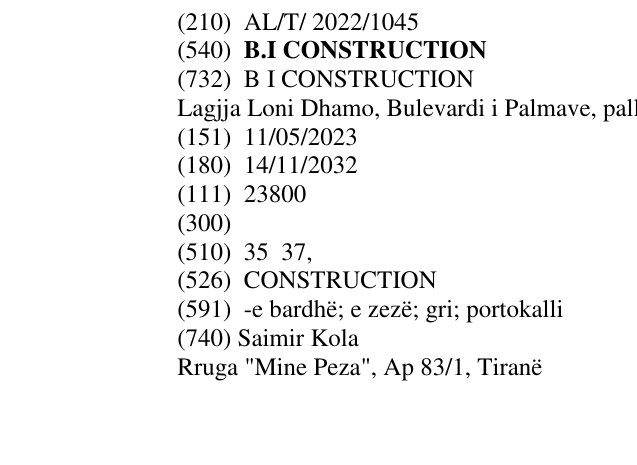 Zëri i markës B.I CONSTRUCTION në buletin