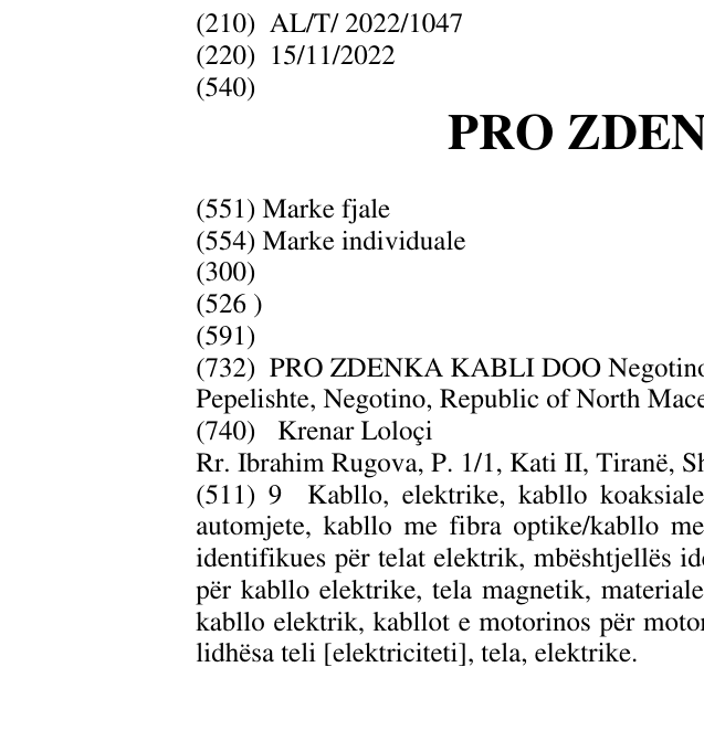 Zëri i markës PRO ZDENKA KABLI në buletin