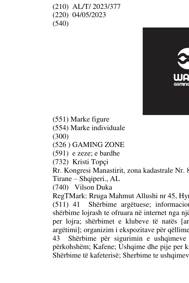 Zëri i markës GAMING ZONE në buletin