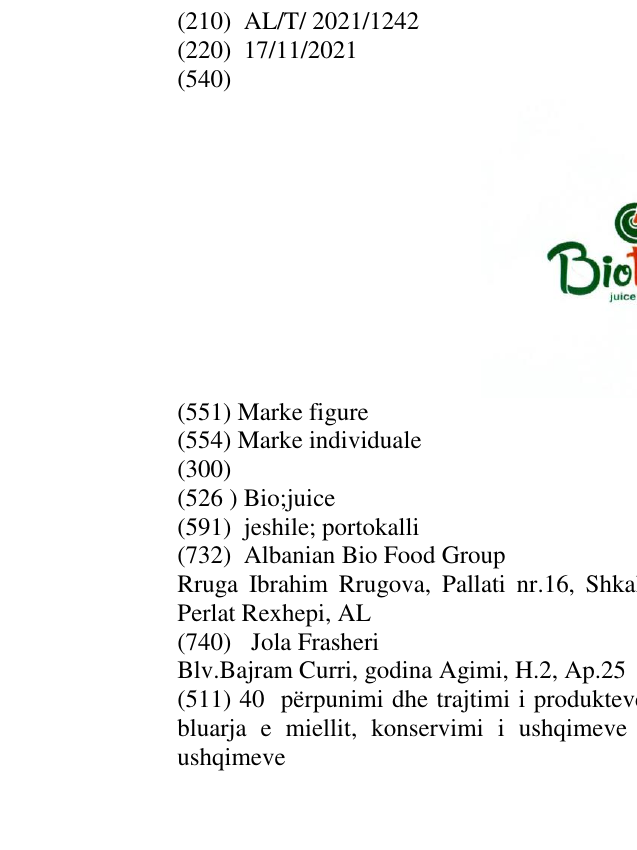 Zëri i markës Bio;juice në buletin