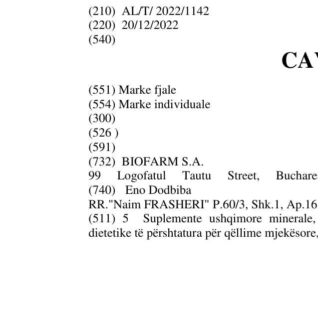 Zëri i markës CAVIT në buletin