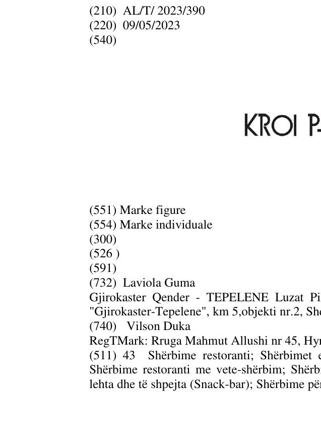 Zëri i markës KROI PASHAIT në buletin