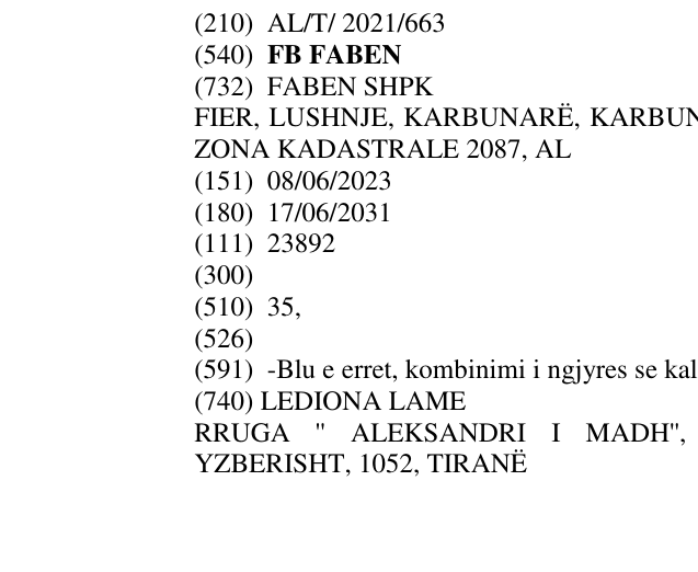 Zëri i markës FB FABEN në buletin