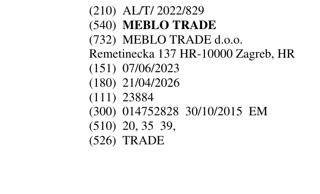 Zëri i markës MEBLO TRADE në buletin