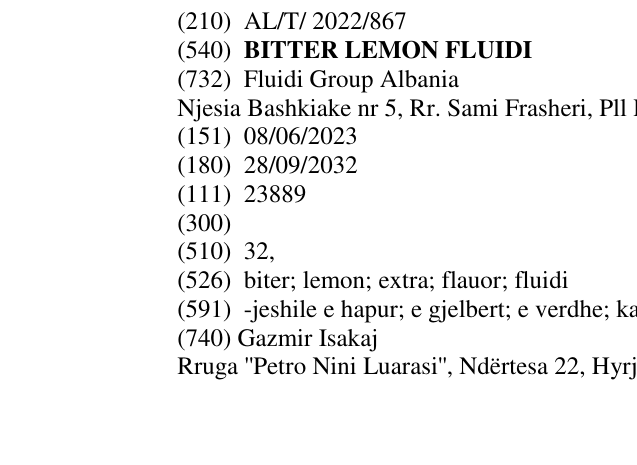 Zëri i markës BITTER LEMON FLUIDI në buletin