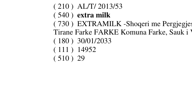 Zëri i markës extra milk në buletin