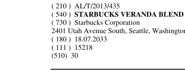 Zëri i markës STARBUCKS VERANDA BLEND në buletin