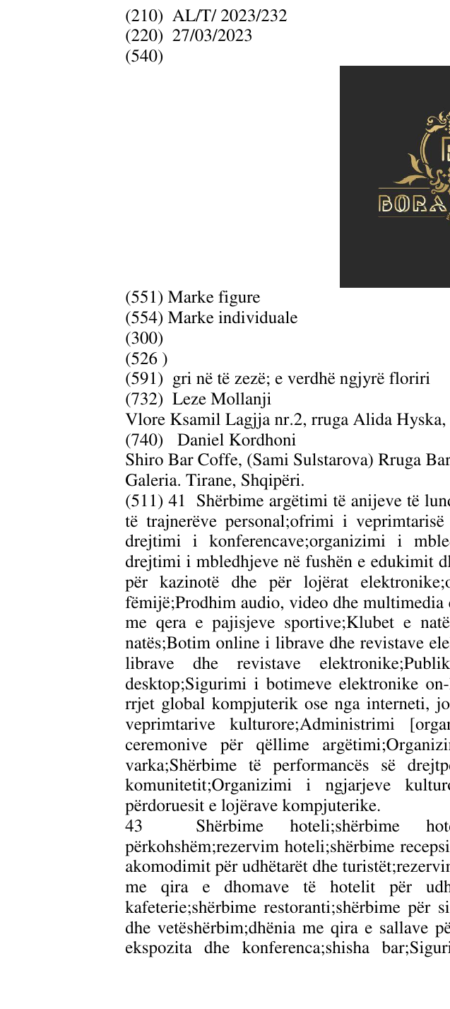 Zëri i markës BORA BORA në buletin