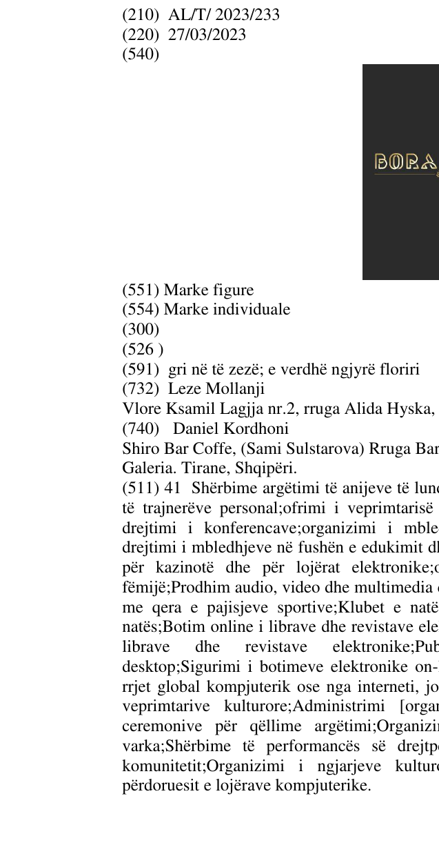 Zëri i markës BORA BORA në buletin