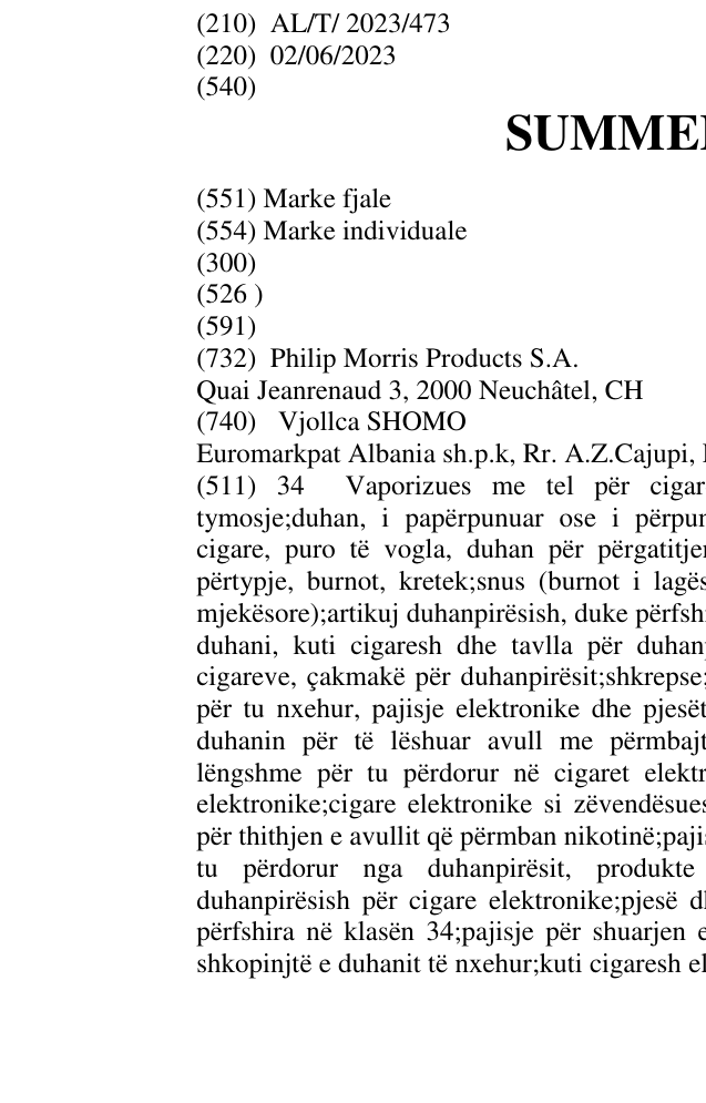 Zëri i markës SUMMER WAVE në buletin