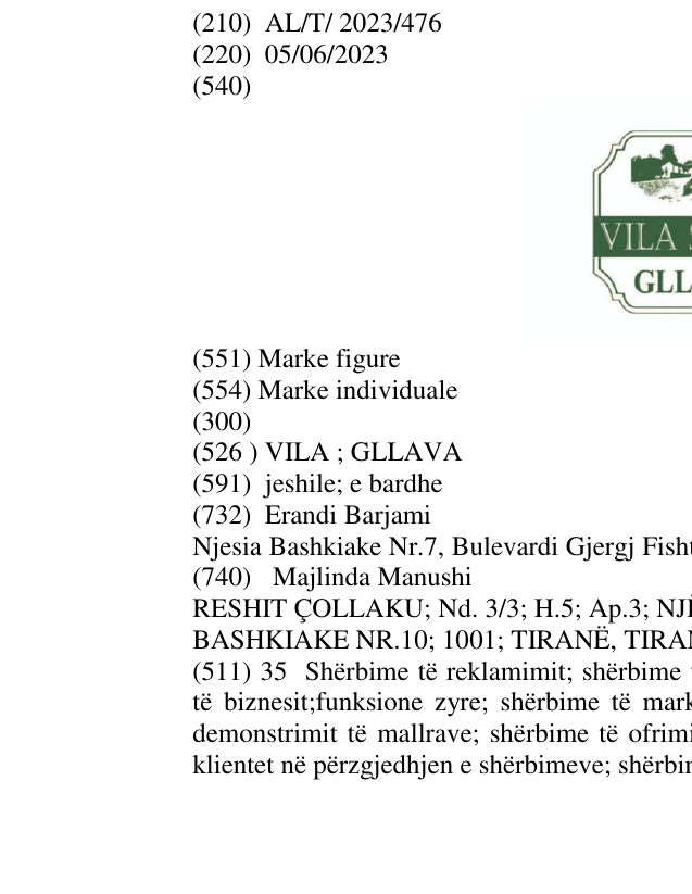 Zëri i markës VILA ; GLLAVA në buletin