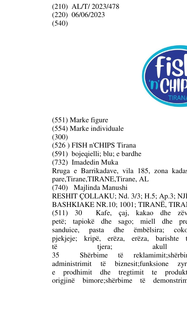 Zëri i markës FISH n'CHIPS Tirana në buletin