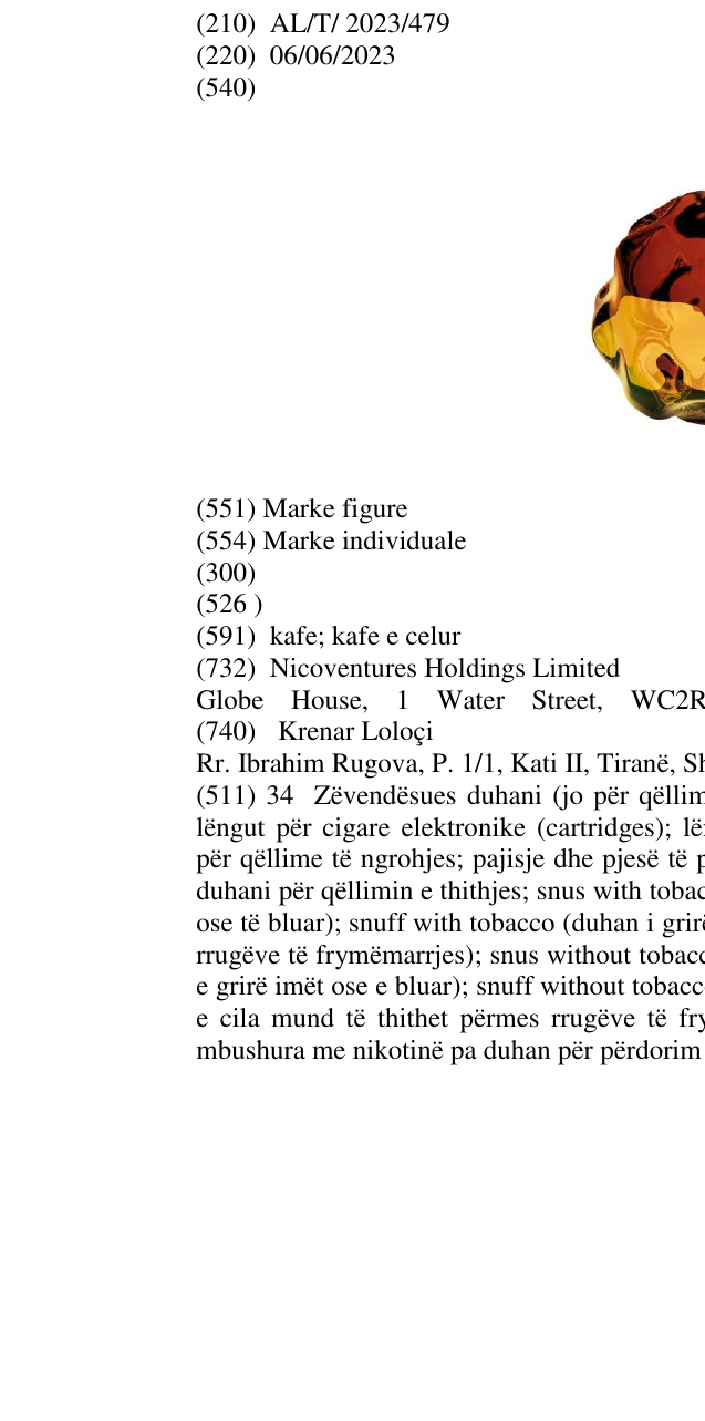 Zëri i markës AL/T/2023/479 në buletin