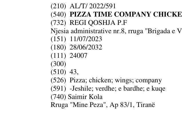 Zëri i markës PIZZA TIME COMPANY CHICKEN WINGS në buletin