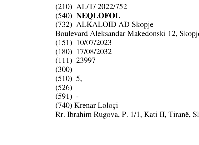 Zëri i markës NEQLOFOL në buletin