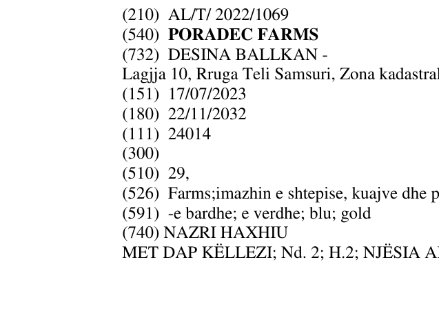 Zëri i markës PORADEC FARMS në buletin