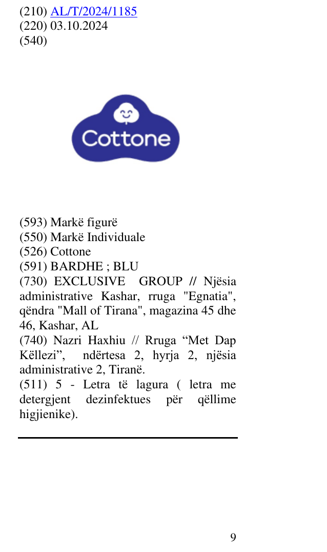 Zëri i markës Cottone në buletin