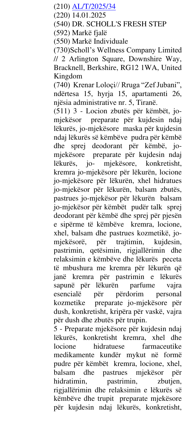 Zëri i markës DR. SCHOLL'S FRESH STEP në buletin