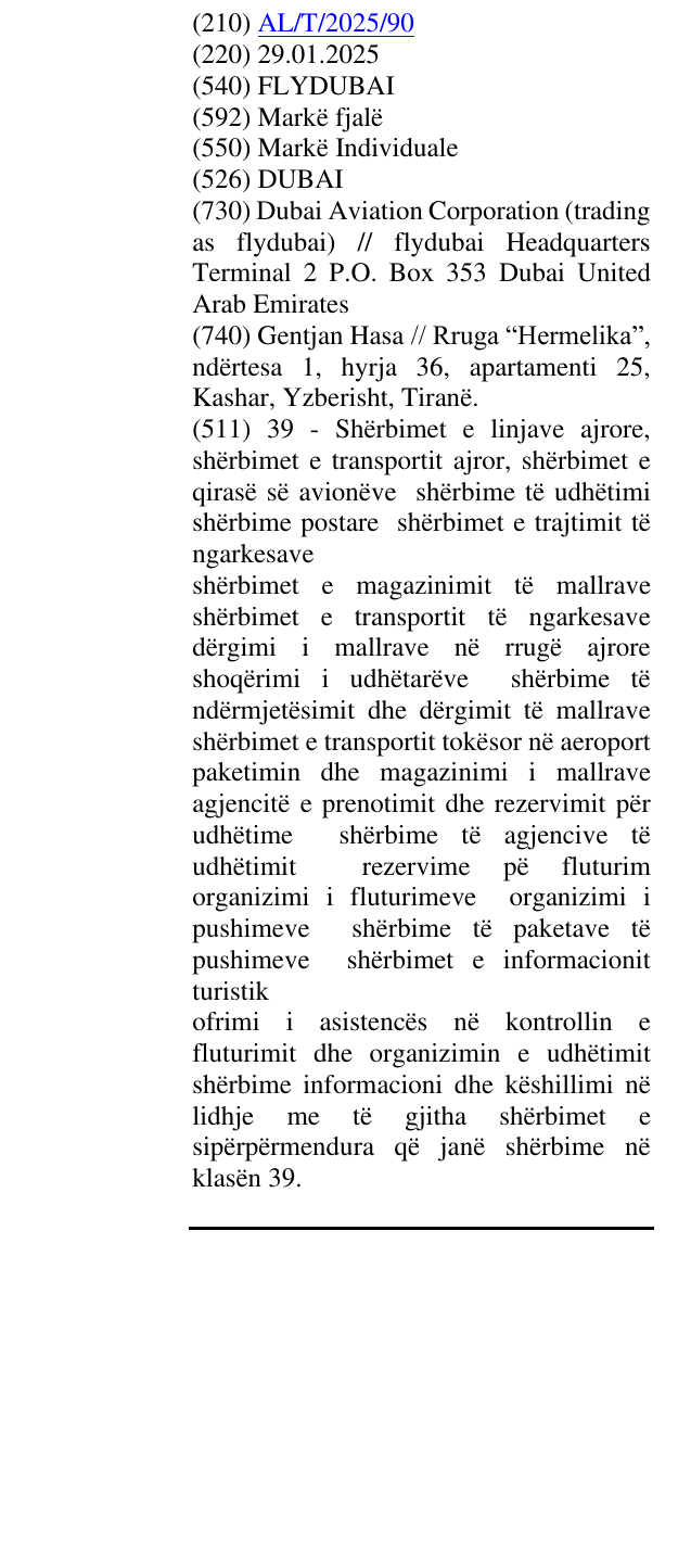 Zëri i markës FLYDUBAI në buletin