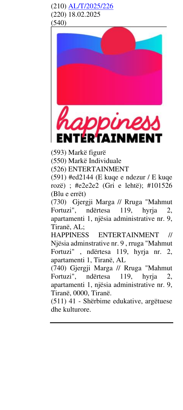 Zëri i markës ENTERTAINMENT në buletin