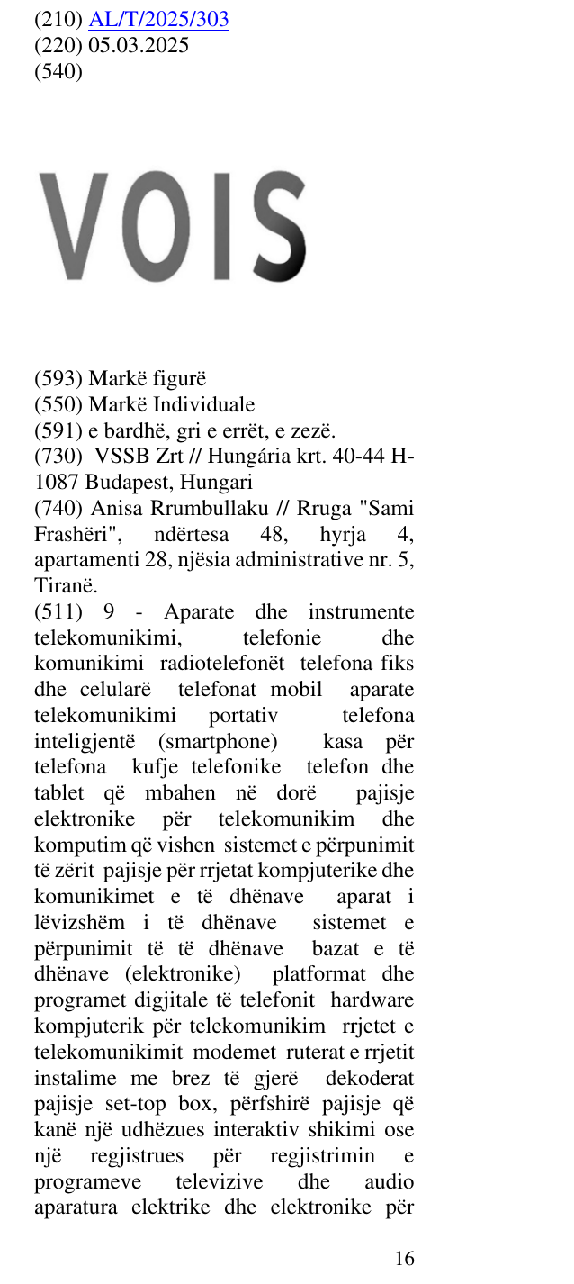 Zëri i markës VOIS në buletin