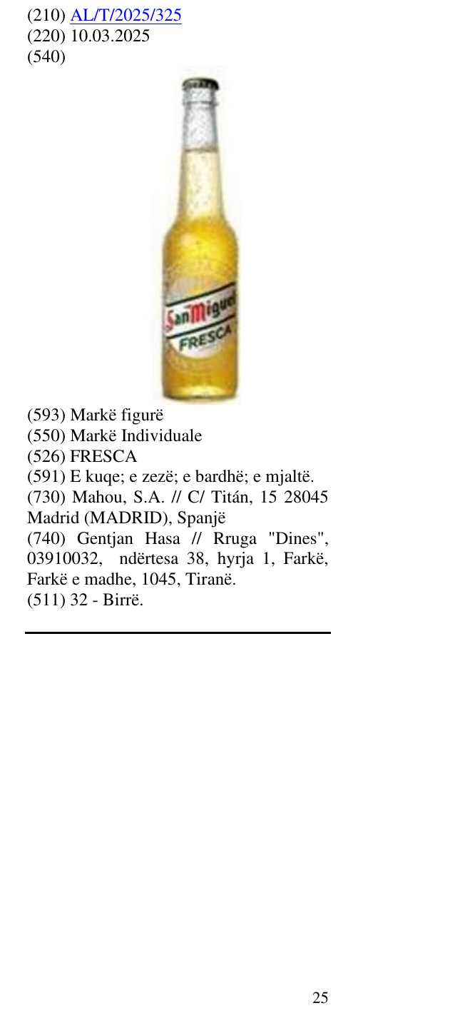 Zëri i markës FRESCA në buletin