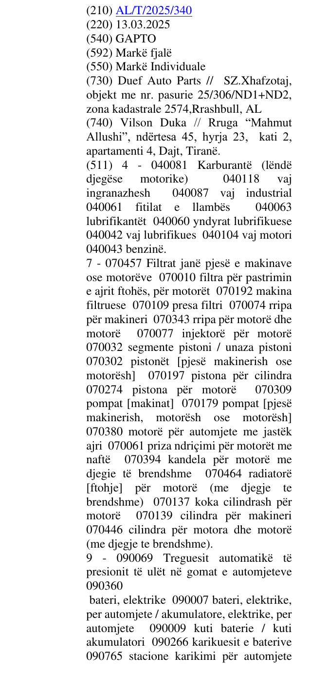 Zëri i markës GAPTO në buletin