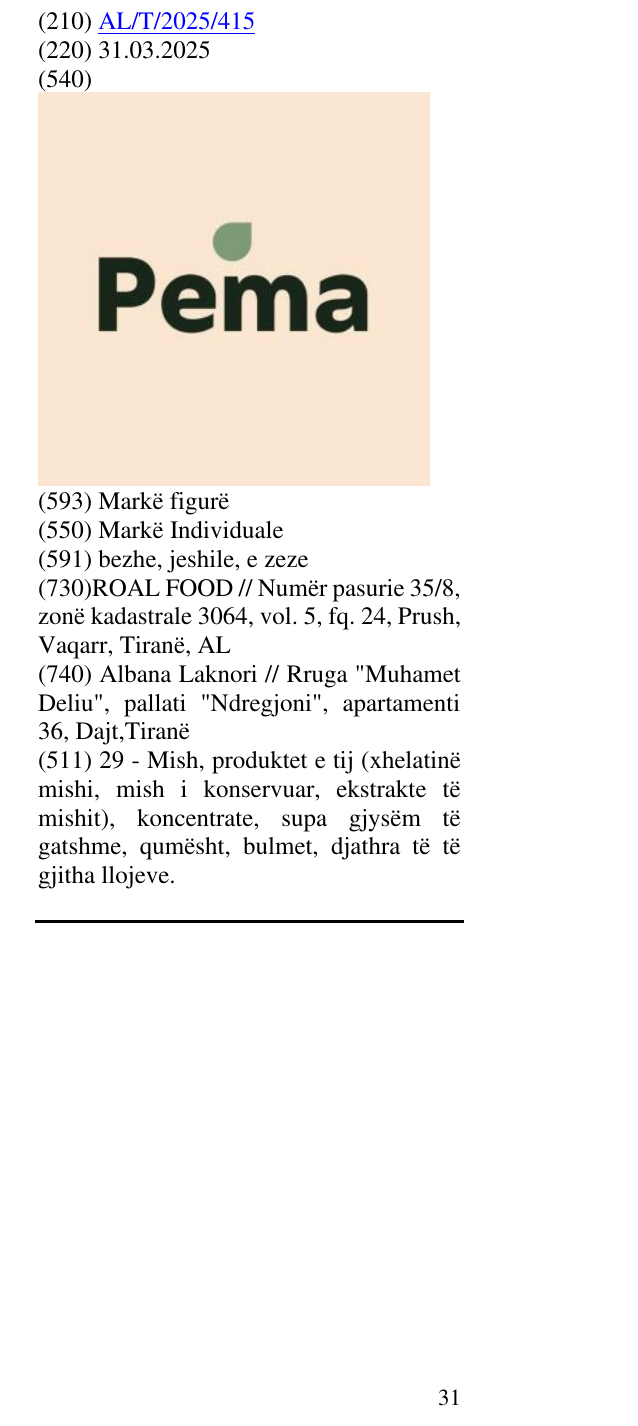 Zëri i markës PEMA në buletin