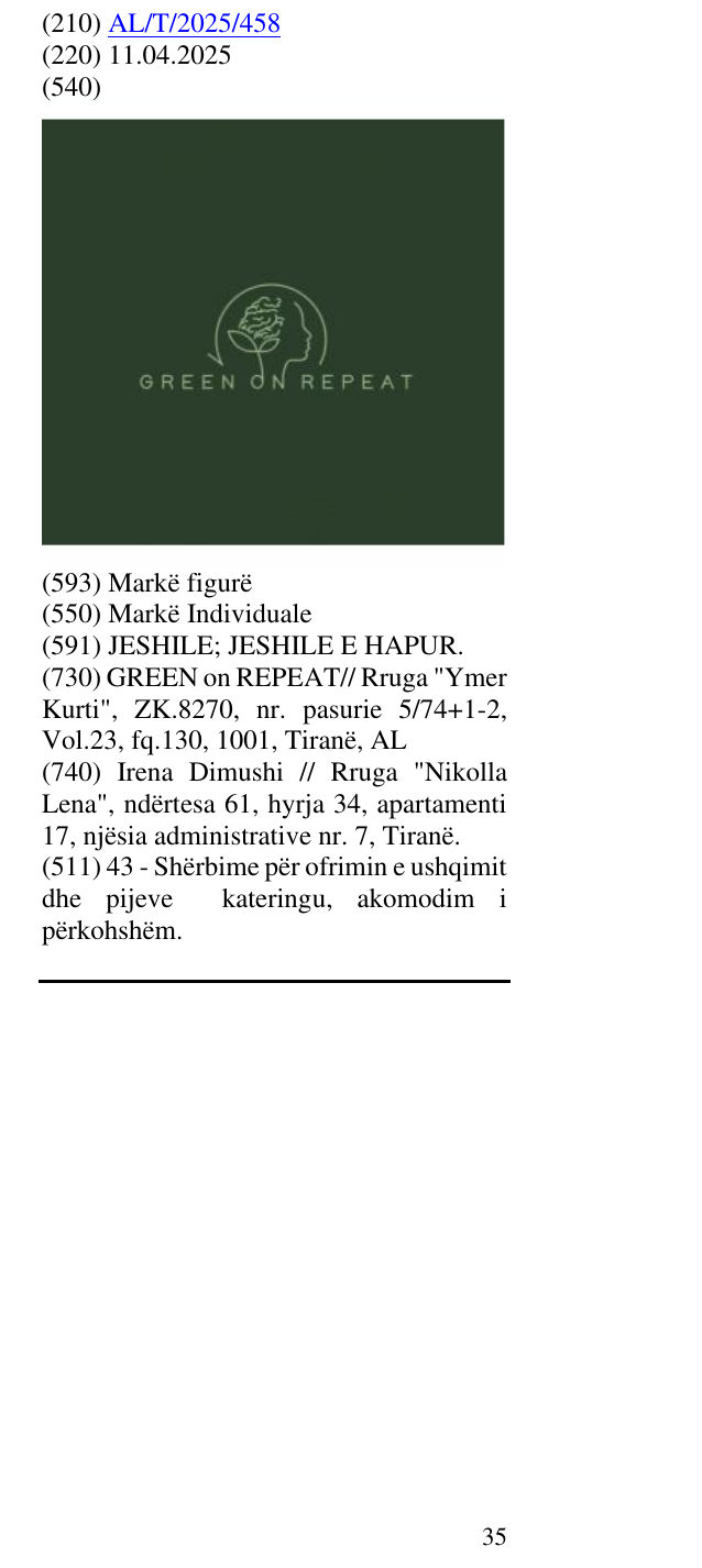 Zëri i markës GREEN ON REPEAT në buletin