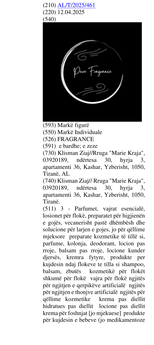 Zëri i markës FRAGRANCE në buletin