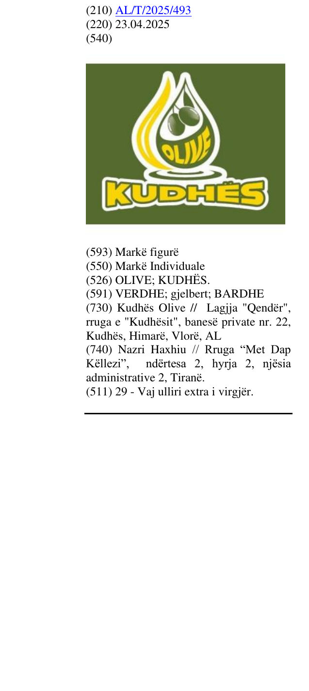 Zëri i markës OLIVE; KUDHËS. në buletin