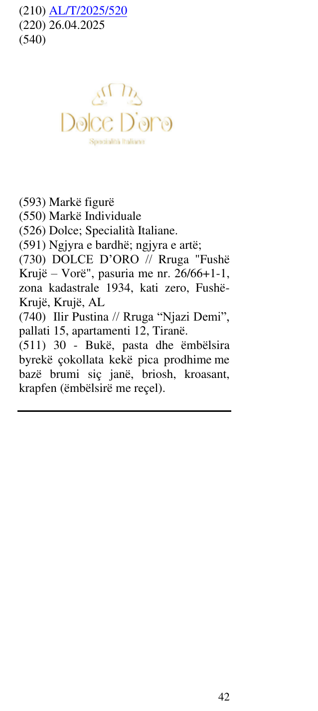 Zëri i markës Dolce; Specialità Italiane. në buletin