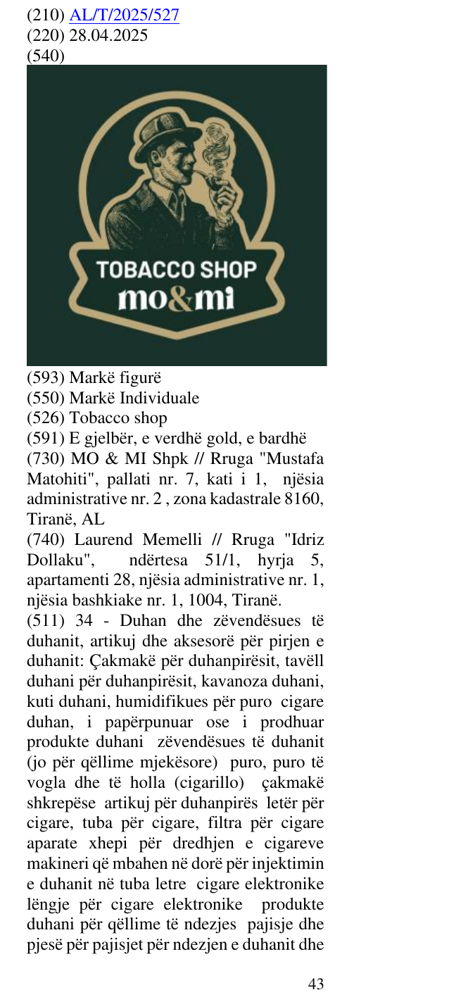 Zëri i markës Tobacco shop në buletin