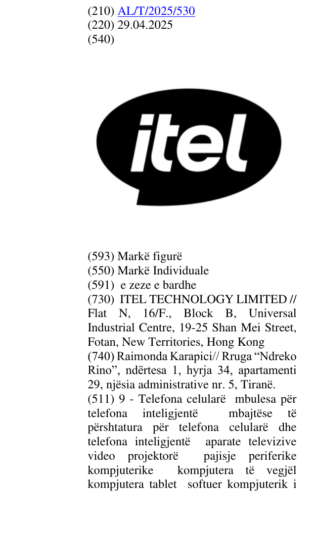 Zëri i markës Itel në buletin