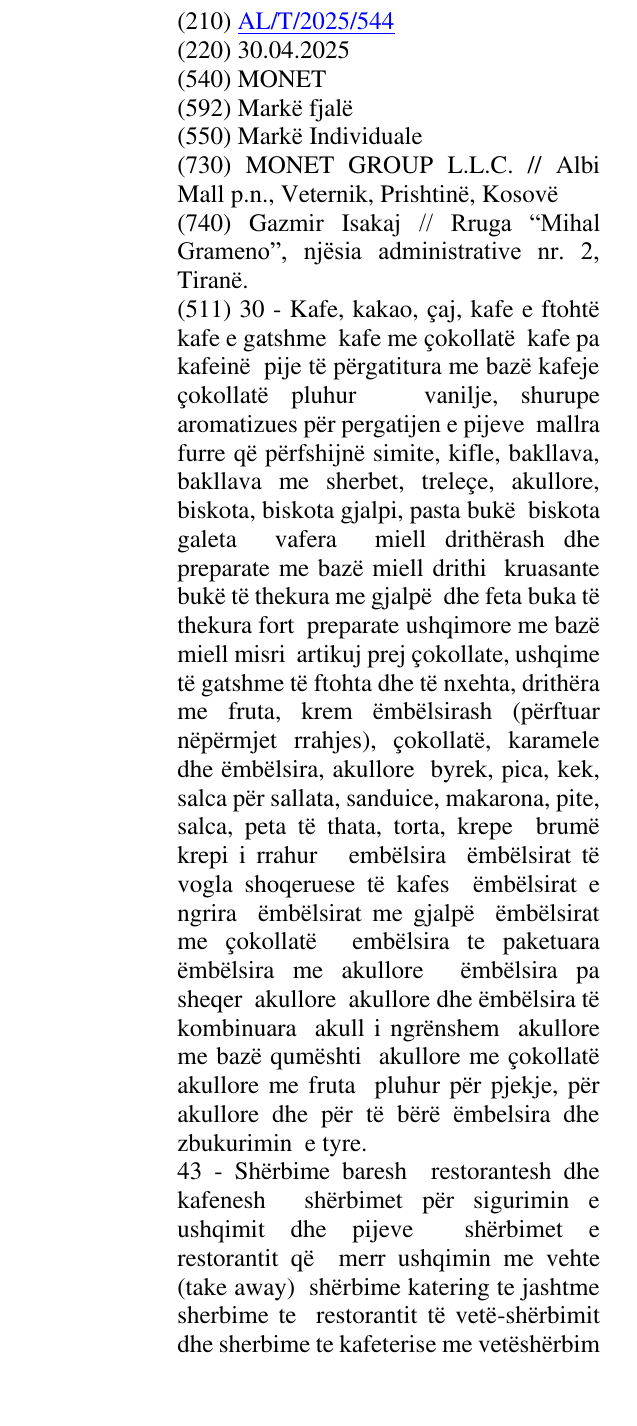 Zëri i markës MONET në buletin