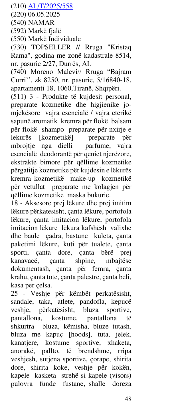 Zëri i markës NAMAR në buletin