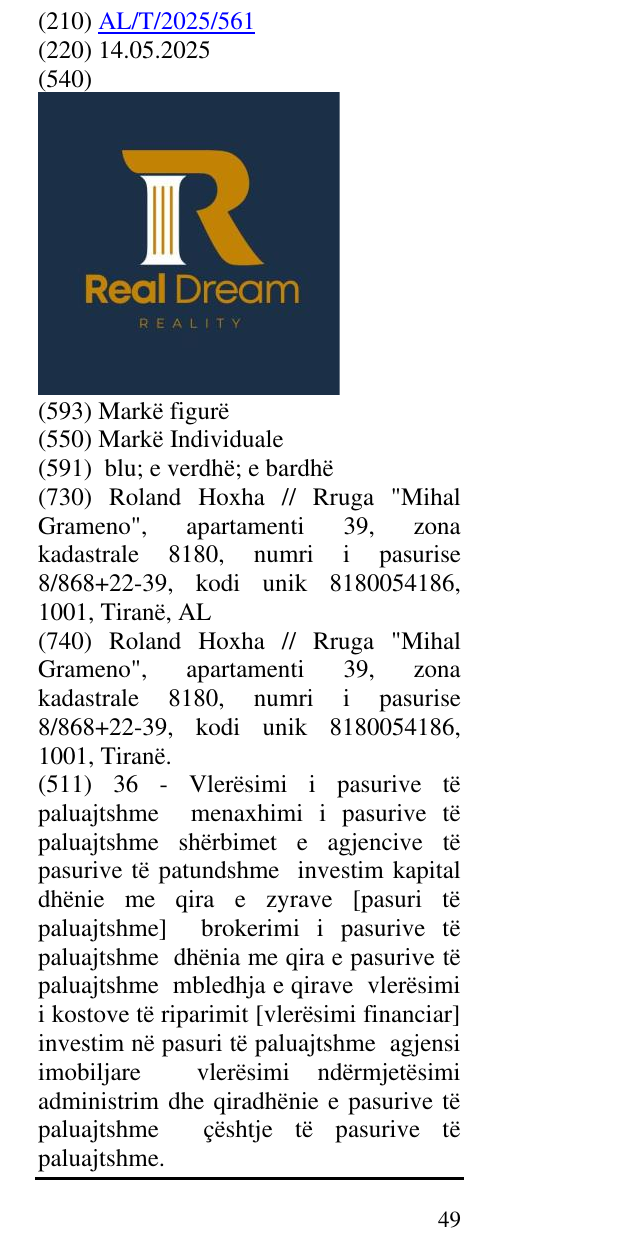 Zëri i markës REAL DREAM REALITY në buletin