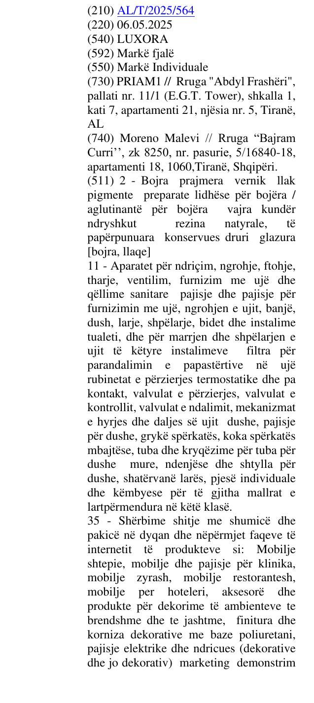 Zëri i markës LUXORA në buletin