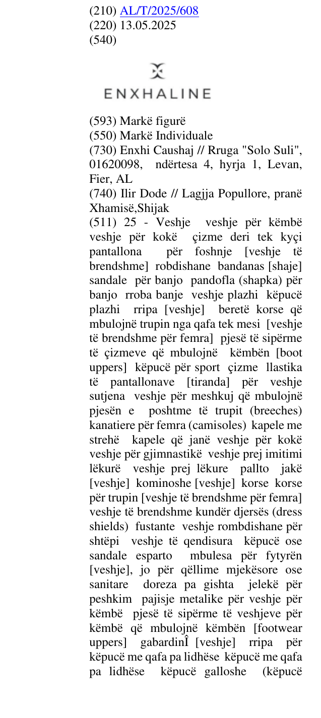 Zëri i markës ENXHALINE në buletin