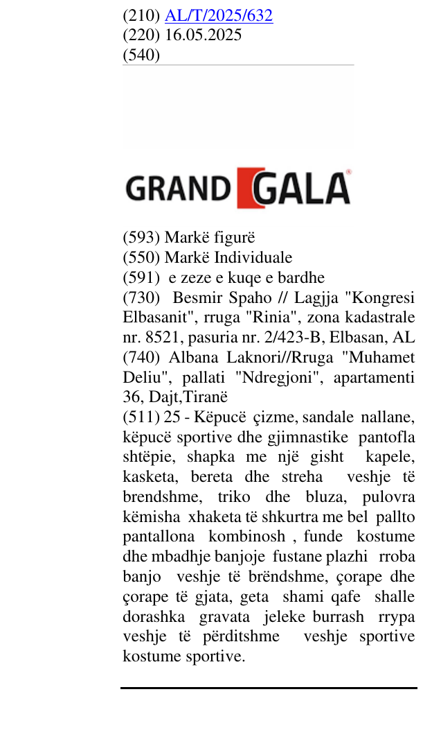 Zëri i markës GRAND GALA në buletin