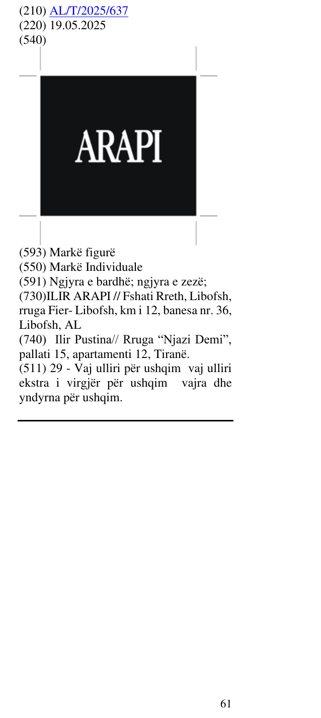 Zëri i markës ARAPI në buletin