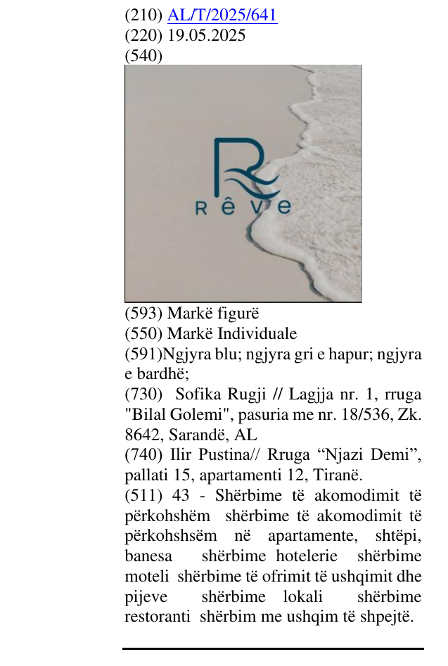 Zëri i markës Rêve në buletin