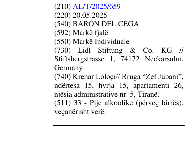 Zëri i markës BARÓN DEL CEGA në buletin
