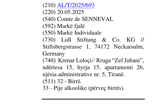 Zëri i markës Comte de SENNEVAL në buletin